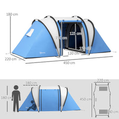 Outsunny Camping Tent with 2 Bedrooms and Living Area, 3000mm Waterproof Family Tent, for Fishing Hiking Festival, Blue