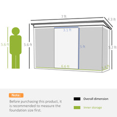 Outsunny 7 x 4ft Galvanised Steel Garden Shed, with Foundation Kit - Green