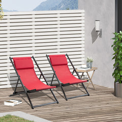 Outsunny Set of 2 Folding Garden Beach Aluminium Frame Deck Chairs Deckchairs Seaside Folding Garden Patio Lounger, Red