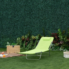 Outsunny Single Folding Sun Lounger - Green