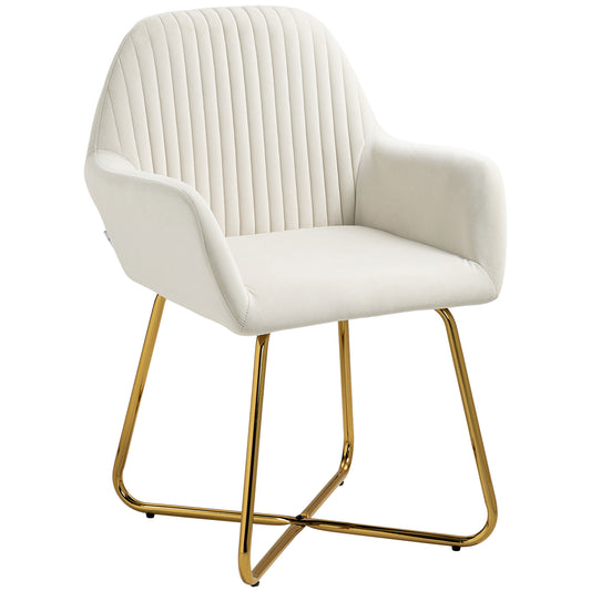 HOMCOM Modern Arm Chair Upholstered Accent Chair with Metal Base for Living Room Cream White