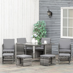 Outsunny 8-Seater Rattan Furniture Set Wicker Weave Patio Dining Table Seat