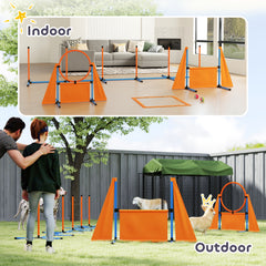 PawHut 7-Piece Dog Agility Equipment Set with Weave Poles, Jump Ring and Hurdle, Pause Box and Carry Bag, Orange