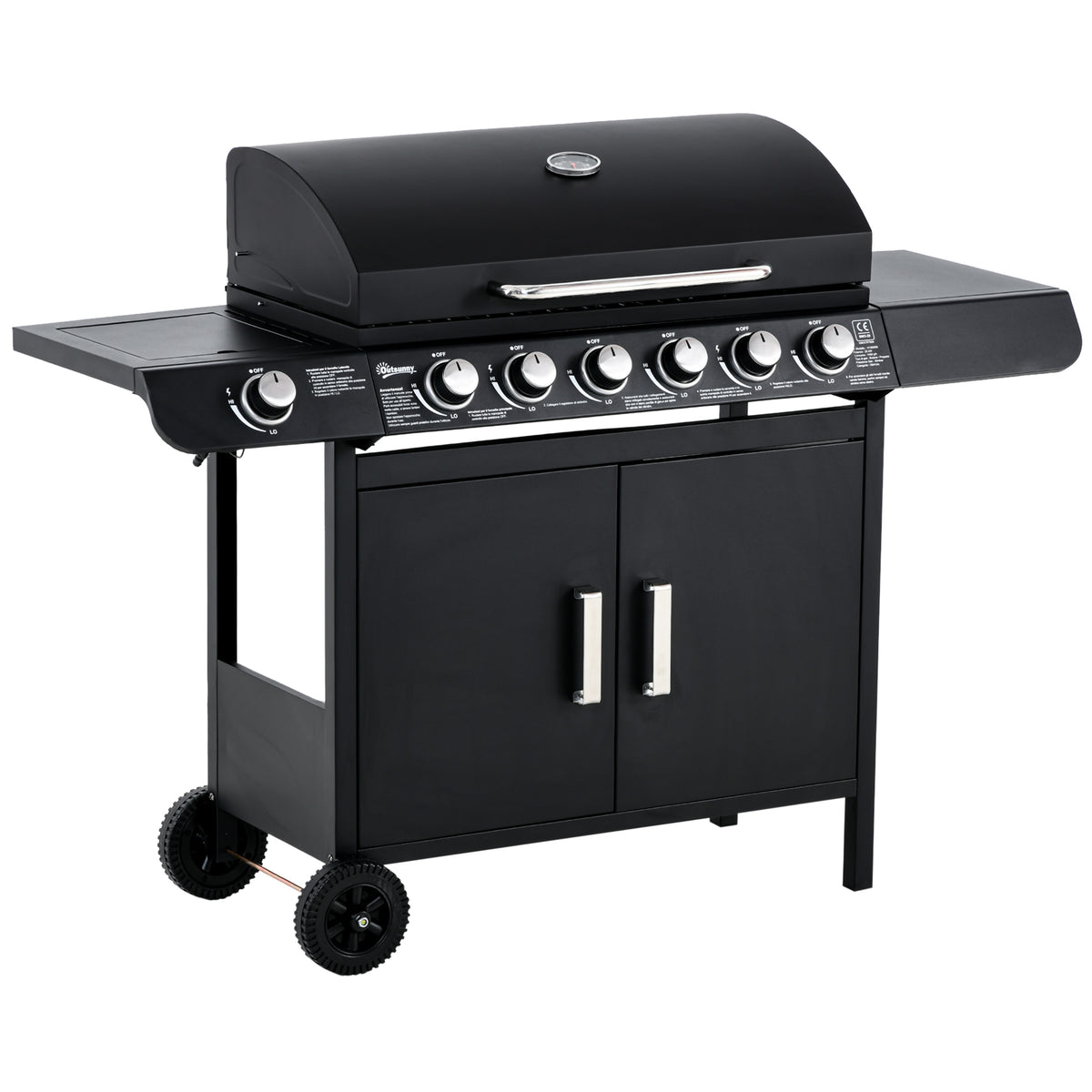 Outsunny Seven Burner Gas Grill, with Integrated Thermometer and Storage