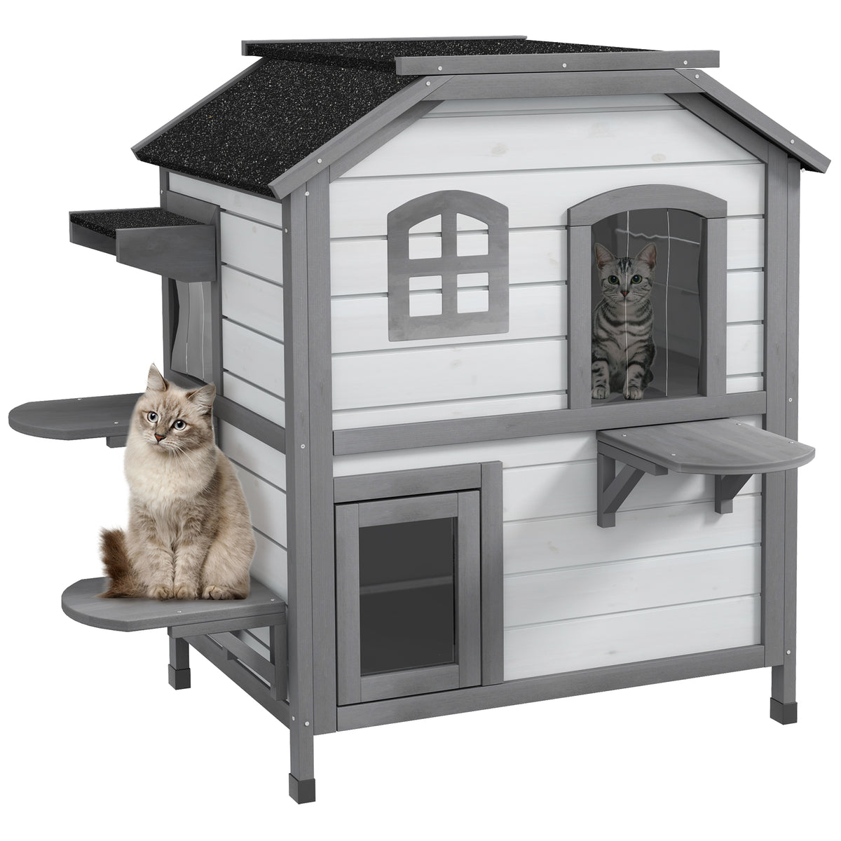 PawHut 2-Story Indoor or Outdoor Cat House W/ Escape Door, Cat Shelter, White