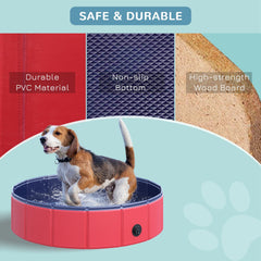 PawHut Foldable Dog Paddling Pool Pet Cat Swimming Pool Indoor/Outdoor Collapsible Summer Bathing Tub Shower Tub Puppy Washer (â80 √É‚Äî 20H cm, Red)