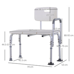 HOMCOM Height Adjustable Shower Chair, Non Slip Bath Transfer Bench for Elderly, Disabled with Armrest and Backrest, 300 lbs Capacity, White