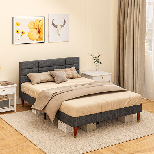 HOMCOM Upholstered Double Bed Frame, with Slats - Grey