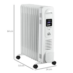 HOMCOM 2500W Digital Display Oil Filled Radiator, 11 Fin Portable Electric Heater with Timer, Adjustable Thermostat, Three Heat Settings, Safety Cut Off, Remote, White