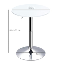 HOMCOM Bar Table 60cm Adjustable Height Round Bistro Table w/ Swivel Top Metal Frame Counter Surface Stylish Kitchen Conservatory White