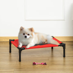 PawHut Raised Dog Bed Cat Elevated Lifted Portable Camping w/ Metal Frame Black and Red (Small)