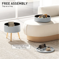 HOMCOM 3-Tier Coffee Table, Round End Table with 2 Hidden Compartments and Detachable Tray, Side Table with Storage for Living Room, Grey