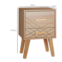 HOMCOM Bedside Cabinet, Scandinavian Bedside Table with Drawers, Bed Side Table with Wood Legs, Natural