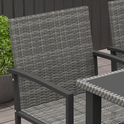 Outsunny Outdoor Dining Set 5 Pieces Patio Conservatory with Tempered Glass Tabletop,4 Dining Chairs - Grey