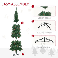 HOMCOM 6.5FT Tall√Ç Pencil Slim Artificial Christmas Tree with√Ç Realistic√Ç Branches, Tip Count and Pine Cones, Pine Needles Tree, Xmas√Ç Decoration, Green