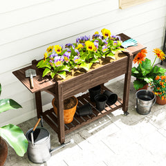 Outsunny 46 x 94cm Wooden Raised Planter, with Shelves - Carbonised