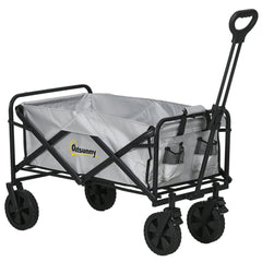 Outsunny Folding Pull Along Cart Cargo Wagon Trolley with Telescopic Handle - Dark Grey