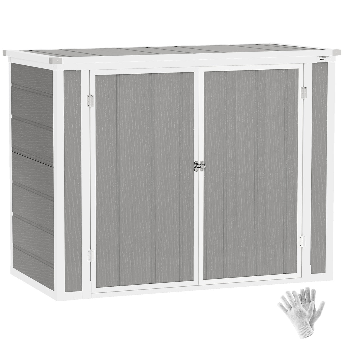 Outsunny 4.7 x 2.5FT Garden Shed, Double Bin Storage Shed with Lockable Doors, Outdoor Small Shed with Openable Lid for 2 Trash Cans, Garden Tools, Grey