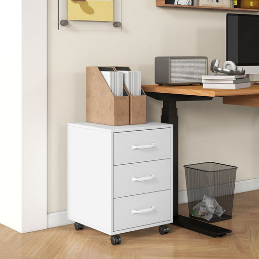 HOMCOM 3 Drawer File Cabinet, Mobile Filing Cabinet on Wheels for Home Office, Study, White