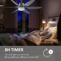 HOMCOM Reversible Ceiling Fan with Light, 6 Blades Indoor Modern Mount LED Lighting Fan with Remote Controller, for Bedroom, Living Room, Silver