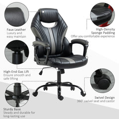 Vinsetto Computer Gaming Chair, Desk Chair with Breathable PU Leather Back and Seat, Soft Padded Armrests and Rolling Wheels for Adults and Gamers, Black