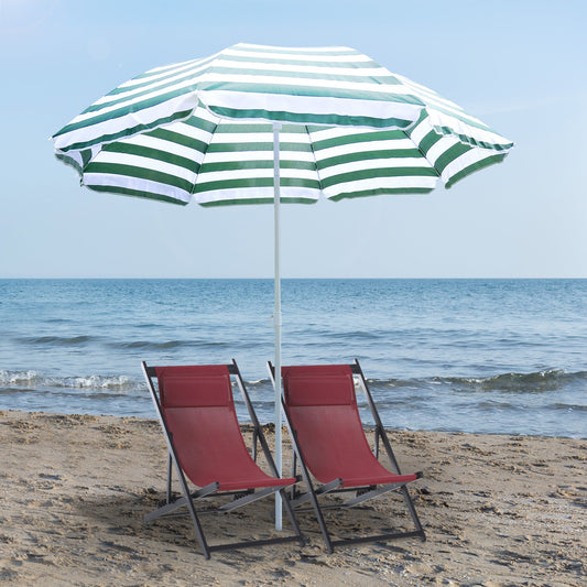 Outsunny 1.8m Beach Parasol Umbrella with Tilt Canopy, Lightweight Patio Garden Sunshade with 8 Ribs, Green & White Stripe