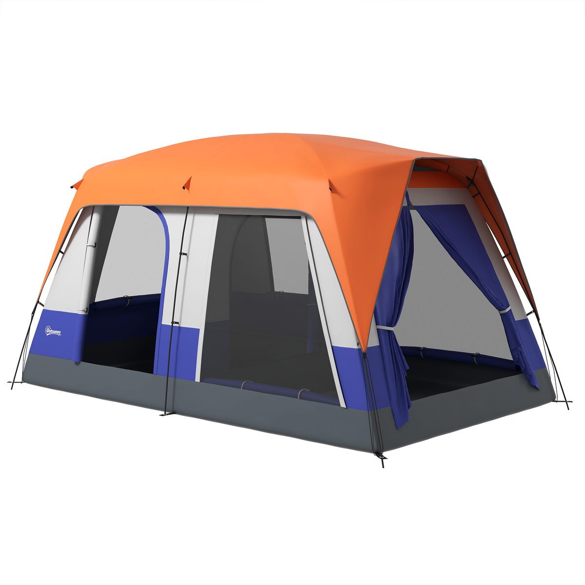 Outsunny Six-Man Camping Tent, with Small Rainfly and Accessories - Orange