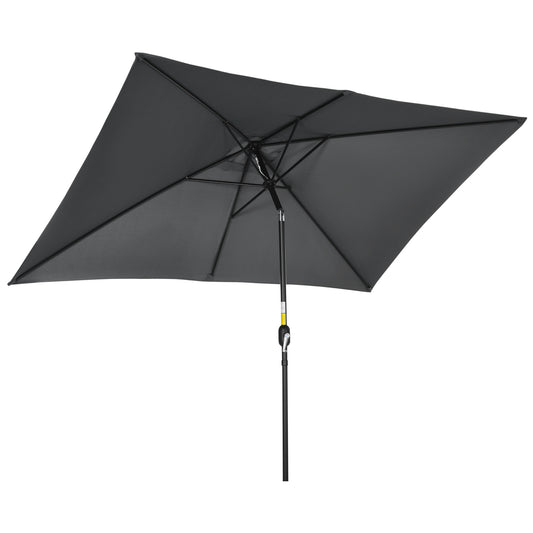 Outsunny 3x2m Garden Parasol Umbrella with Tilt and Crank, Outdoor Sun Shade Canopy with Aluminium Frame and Steel Ribs, Rectangular, Black