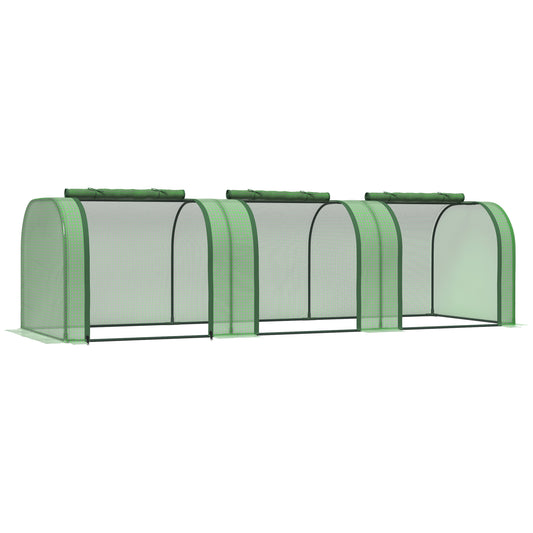 Outsunny Mini Greenhouse, Small Polytunnel Green House with Zipped Doors, Steel Frame for Garden Backyard, 295 x 100 x 80cm, Green