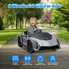 AIYAPLAY 12V Lamborghini Autentica Licensed Kids Electric Car with Remote Control, Four Suspension Wheels, Soft Start, Grey