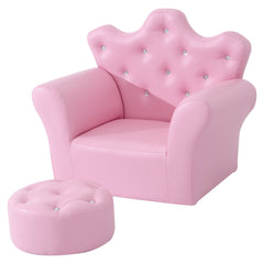 HOMCOM Children Kids Sofa Set Armchair Chair Seat with Free Footstool PU Leather for Girls 58L x 40.5W x 49H cm Pink