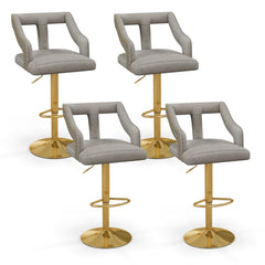 Set of 2 Bar Chairs with 2-Layer Electroplated Metal Base and Anti-Slip Ring-Grey