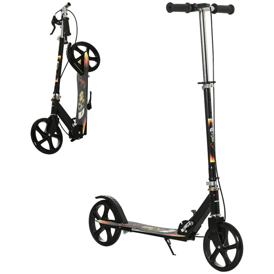 HOMCOM Kids Foldable Kick Scooter w/ Adjustable Height, Break, Big Wheels, for Ages 7-14 Years - Black