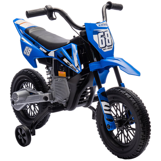 AIYAPLAY 12V Kids Electric Motorbike, Kids Electric Ride on motorcycle w/ Twist Grip Throttle, Training Wheels, Blue