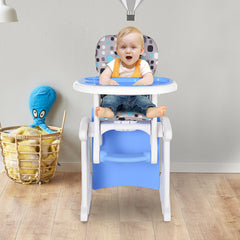 HOMCOM 2 in 1 Convertible Baby High Chair Toddler Table Chair Infant Feeding Seat Removable Food Tray Safety Harness Blue