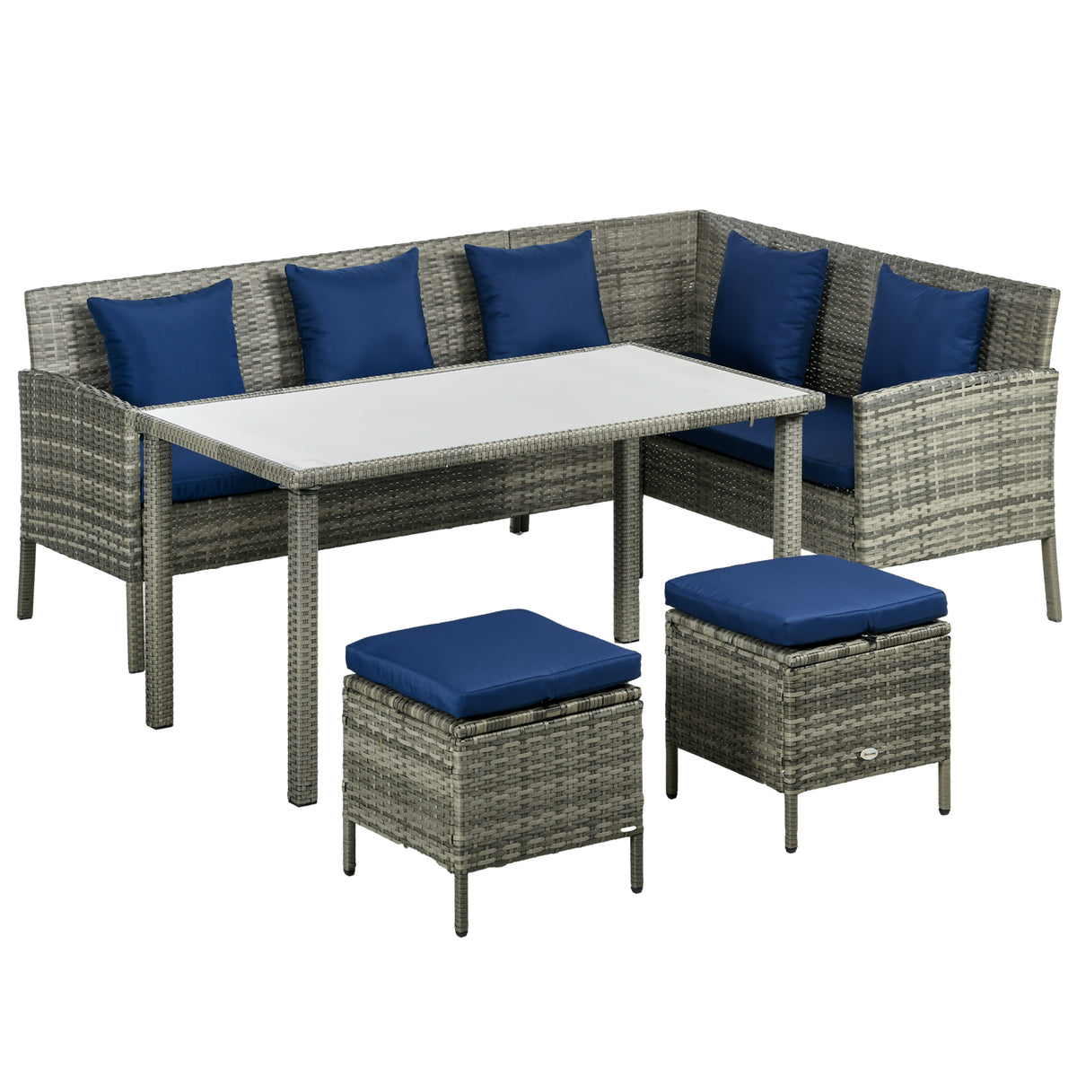 Outsunny 5 Pieces Rattan Garden Furniture Set with Dining Table, Cushions - Dark Blue