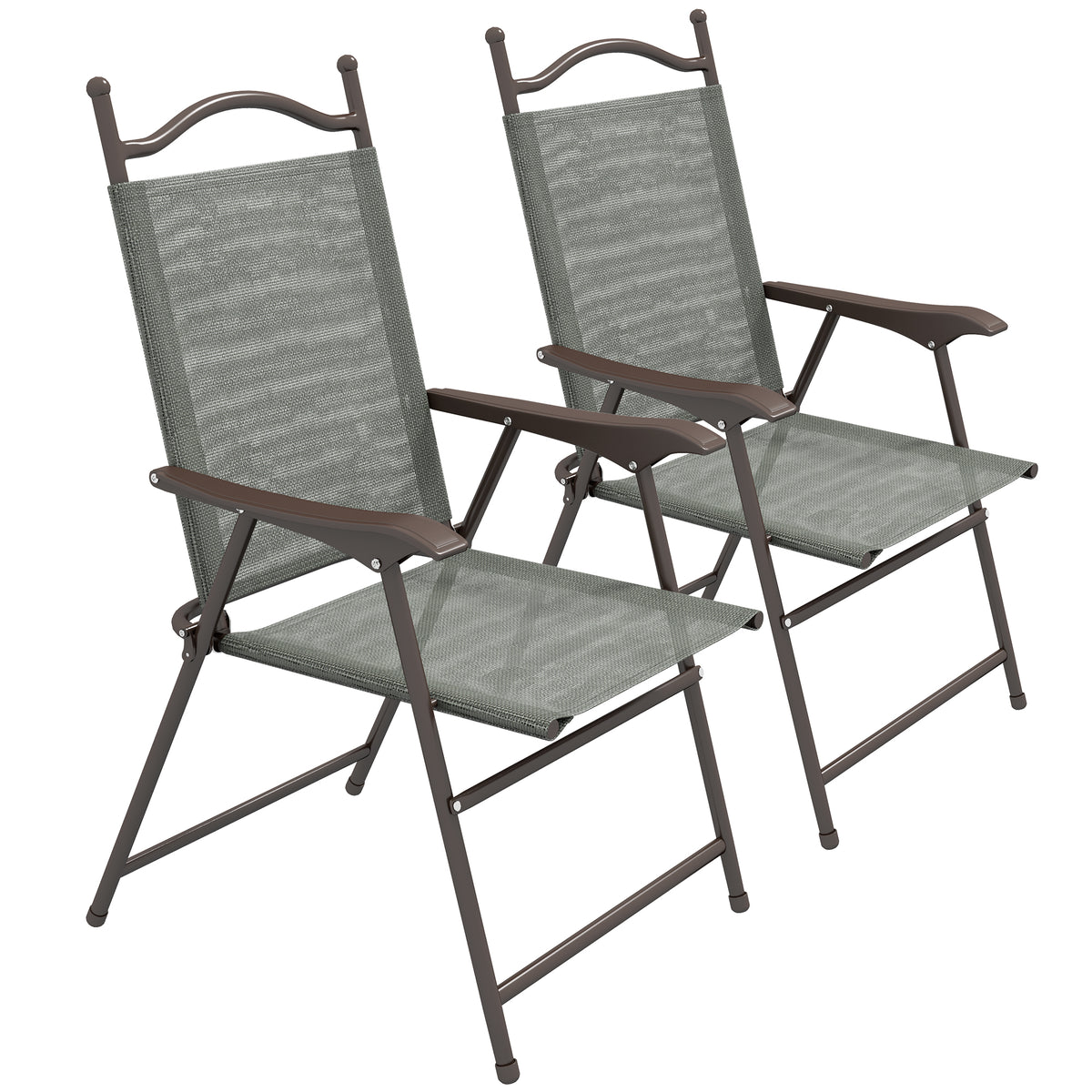 Outsunny Set of Two Folding Garden Chairs, with Fabric Mesh Seats - Dark Grey