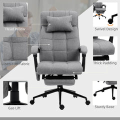 Vinsetto Office Chair, 6 Point Massage Desk Chair, Computer Chair with Footrest & Head Pillow, 360√Ç¬∞ Swivel Recliner Chair for Home Office, Grey