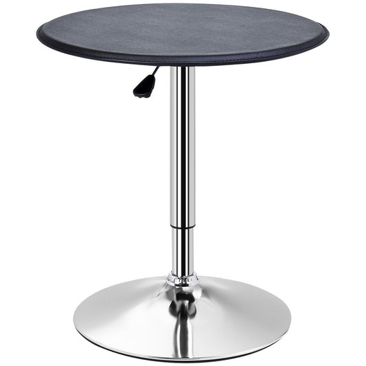 HOMCOM Adjustable Round Bistro Bar Table with PVC Leather Top Steel Base Home Kitchen Dining Desk Black