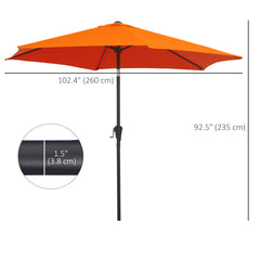 Outsunny 2.6M Garden Parasol Umbrella with Tilt and Crank, Outdoor Sun Parasol Sunshade Shelter with Aluminium Frame, Orange