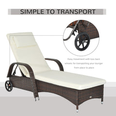 Outsunny Brown Rattan Sun Lounger w/ Adjustable Steel Frame,200Lx73Wx56-103H cm