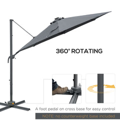 Outsunny 3(m) Cantilever Roma Parasol Patio Sun Umbrella with Crank & Tilt LED Solar Light Cross Base 360√Ç¬∞ Rotating Outdoor, Dark Grey