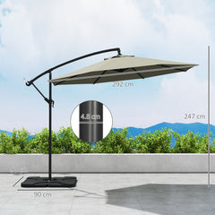 Outsunny 3m Overhanging Parasol, with Base, Weights and Cover - Light Grey