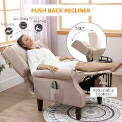 HOMCOM Heated Massage Reclining Armchair Thick Sponge Padded Linen Upholstery Metal Wood Frame Home Luxury Relaxation Beige