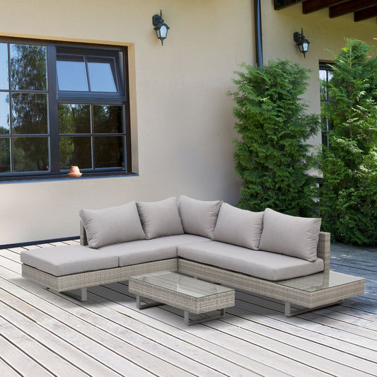 Outsunny Three-Piece Corner Rattan Set, with Glass Tables