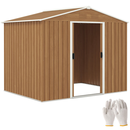 Outsunny 8 x 6ft Galvanised Steel Shed, with Double Door - Brown