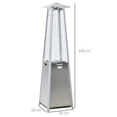 Outsunny 11.2KW Outdoor Patio Gas Heater Stainless Steel Pyramid Propane Heater Garden Freestanding Tower Heater with Wheels, Dust Cover, Regulator and Hose, Silver