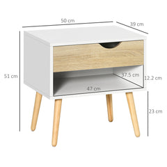 HOMCOM Set of 2 Bedside Table with Drawer and Shelf