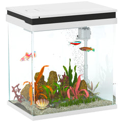 PawHut 14L Glass Fish Tank with Filter System, LED Lights, Water Pump, White