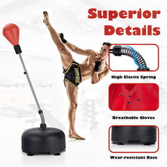 Punching Bag with Stand and Gloves-Red